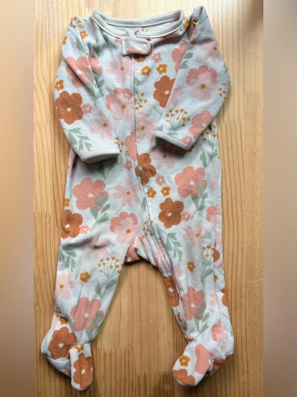 Carter's Floral Fleece Footed One-Piece in Pink, Rust & Green
